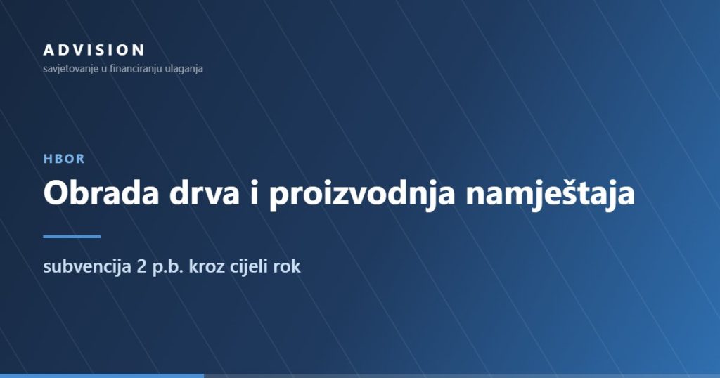 HBOR — Obrada drva i proizvodnja namještaja: subvencija 2 p.b. kroz cijeli rok